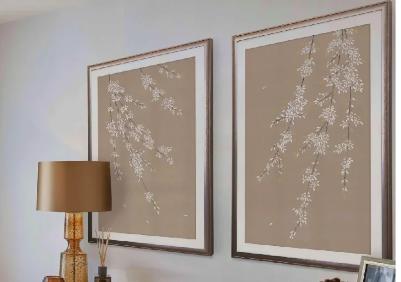 Luxury Chinoisery Hand Painted trees & Flowers Chinese silk Wallpapers for Bedroom/Living/Study/Dinning Room/Sofa/TV Chinoiserie