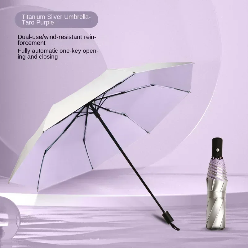 Fully Automatic Umbrella Titanium Silver Sun Protection Umbrella Sun Shading Umbrella Dual-Use For Rain And Rain Uv Protection