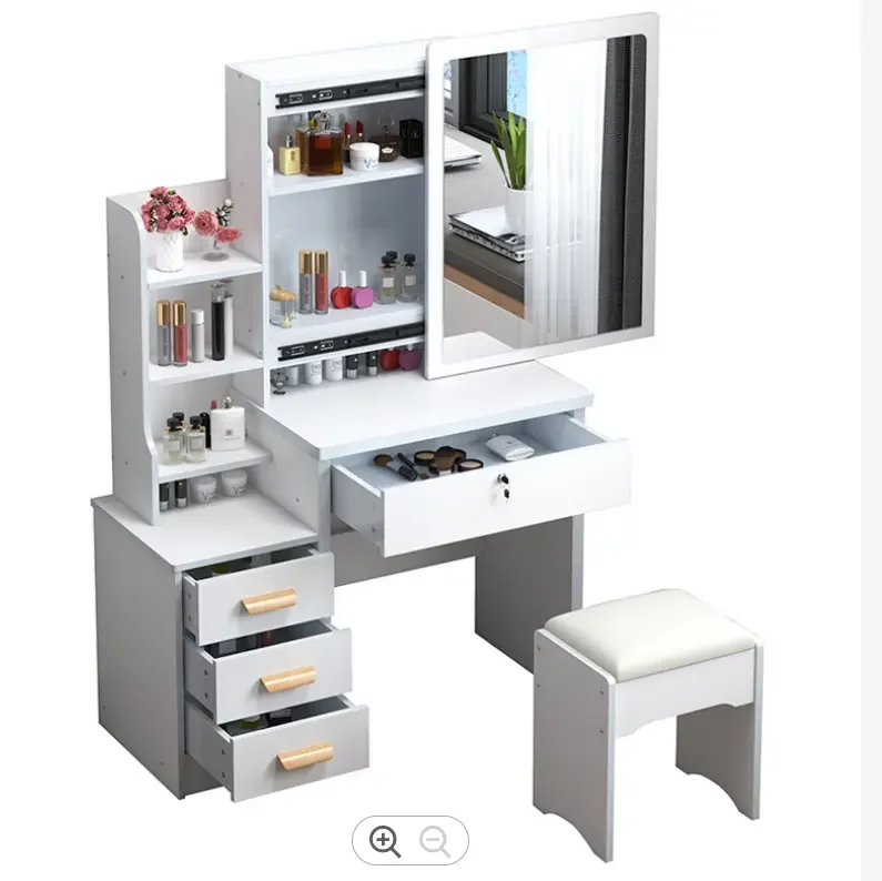

Modern Minimalist Makeup Vanity Wood Panel Dressing Table With Storage For Bedroom Apartment Living Room Feature Includes Mirror