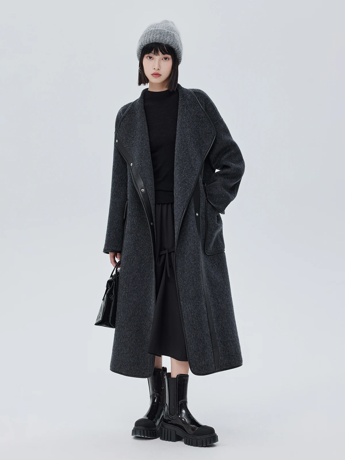 

Двустороннее шерстяное пальто Deep Ey с металлическими вставками из длинной овечьей кожи, женская верхняя одежда в корейском стиле, свободный крой