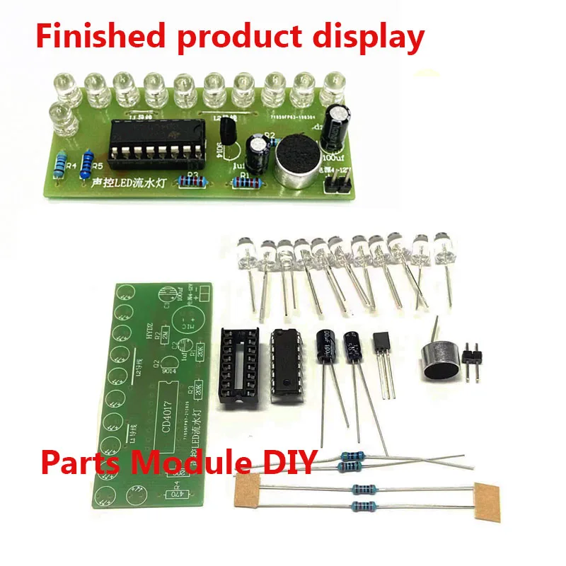 CD4017 DIY aktywowana głosem LED lampka wodna zestaw sterowania zabawa produkcja elektroniczna nauczanie szkolenie elektroniczny zestaw zrób to sam