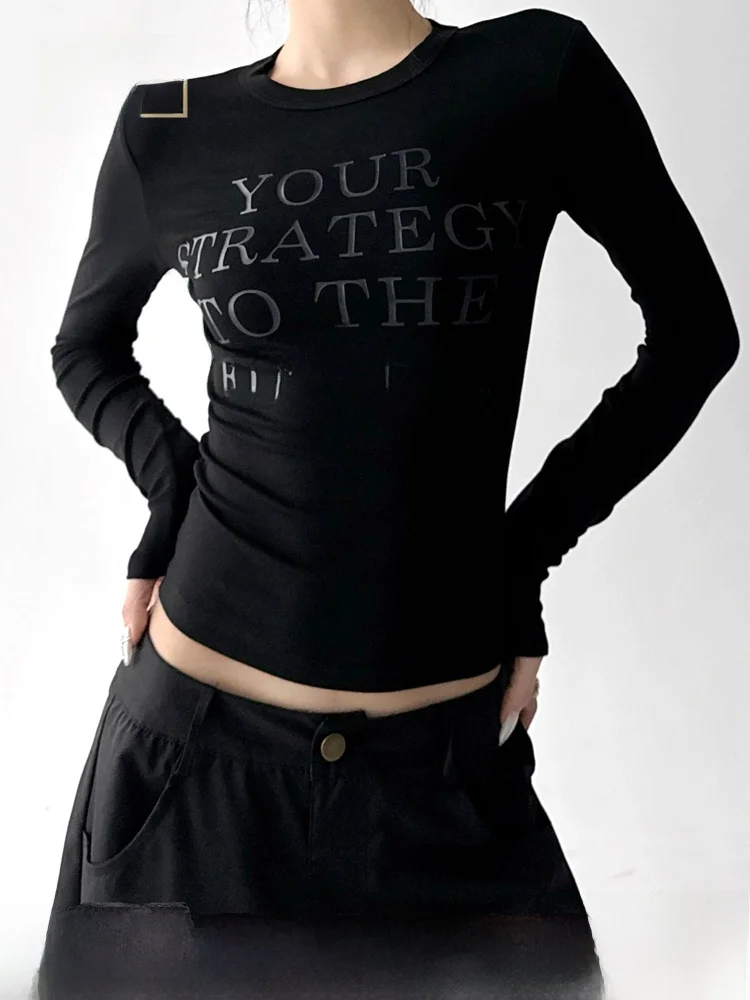 

NZNB American Sle Long Sve Bla T-irt Women's Chic Sweet ort Base irt Sli Girl Base Layer Top Polyester Cotto...