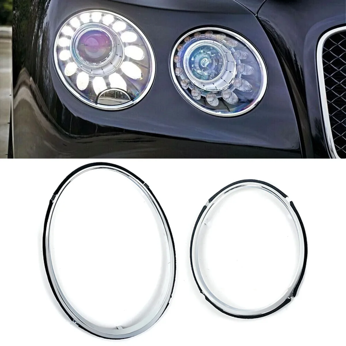 For Bentley Continental Flying Spur Headlight Trims Lights Rims Chrome 4D 2014-2019