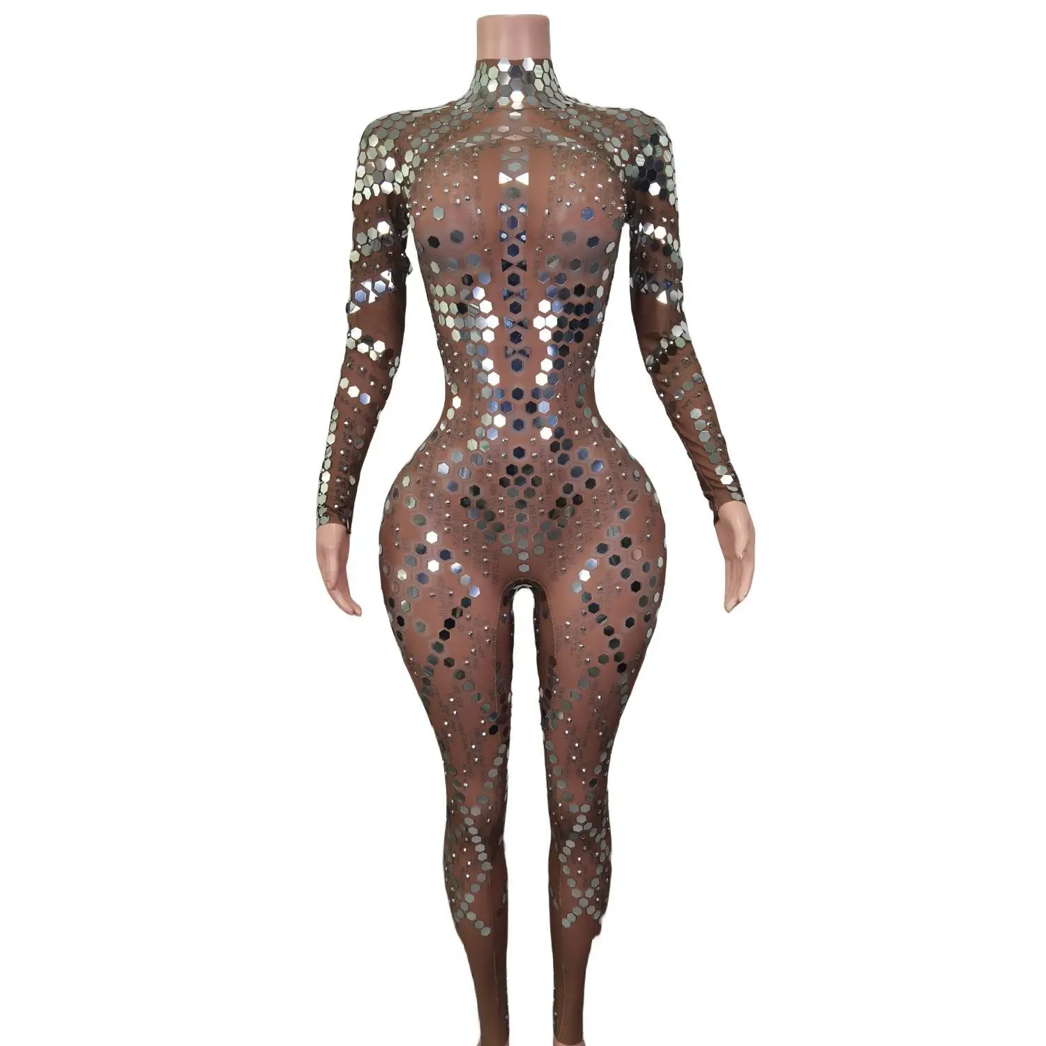 Vestidos moda długie rękawy cekiny kombinezony seksowne przyjęcie urodzinowe jednoczęściowe body strój festiwalowy taniec pokaz sceniczny kostium