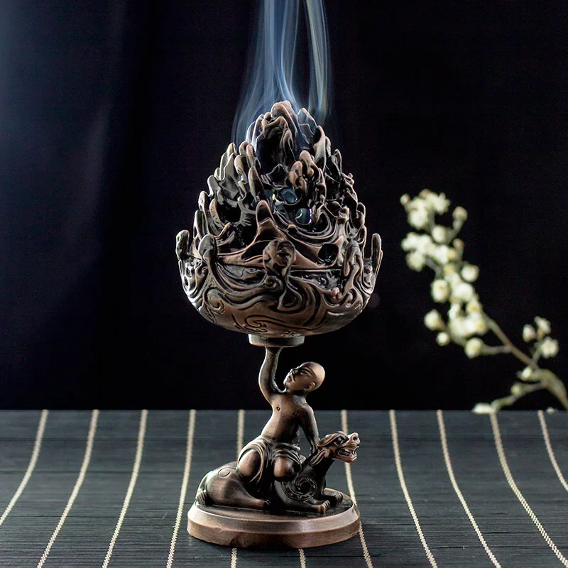 YXY Boshan Incense Burner Alloy Hollow Metal Cone Censer Household Incense Holder Zen Home Decor Ornaments Tea Friends Gifts