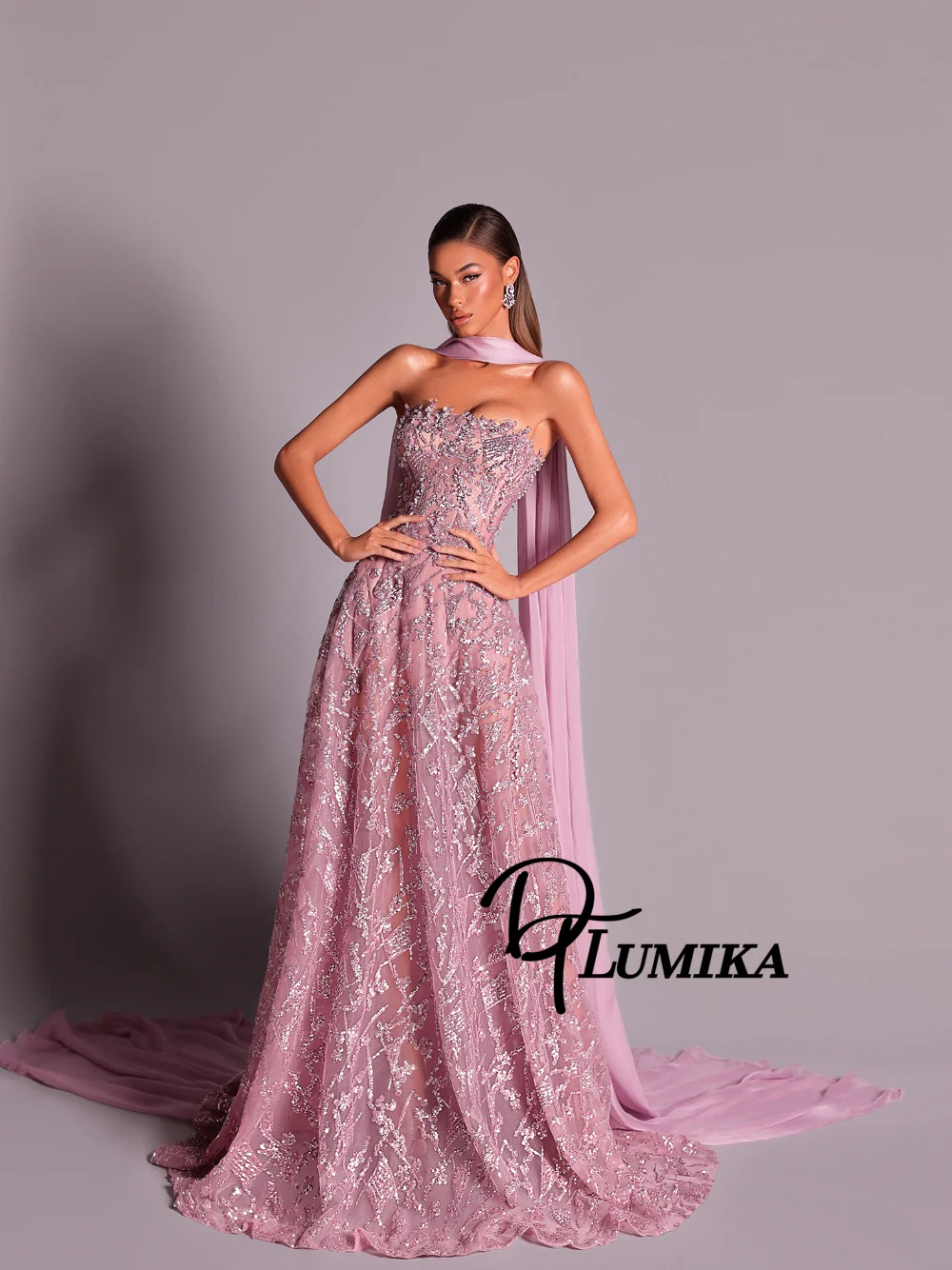 

Newest Dazzling A Line Evening Dress With Scarf Elegant Strapless Beaded Customized Prom Gown Fashionable Corset Romantic Wear