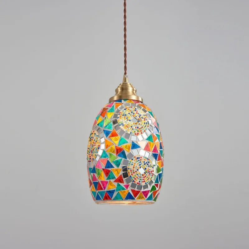 

Splicing Color Mosaic Glass Chandelier E27 Lamp Holder Exotic Style Restaurant Cafe Retro Small Pendant Lights