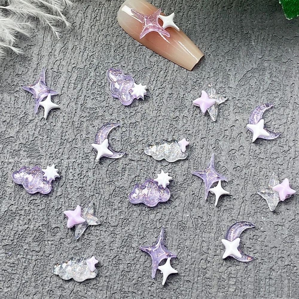 50 stücke niedliche klare Wolke Nagel kunst Charme 3d transparent lila Stern Mond Asterismus Nagel dekoration DIY Kawaii Nagel Zubehör