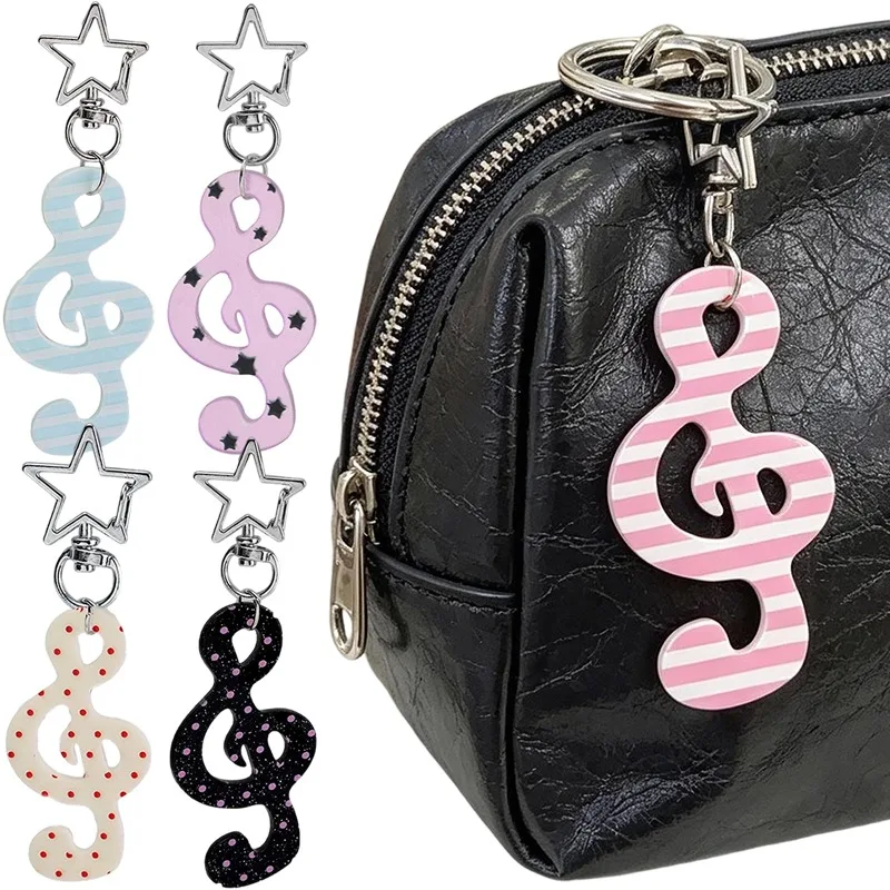 Retro Acryl-Schlüsselanhänger mit Polka Dots, Streifen, Stern und Musiknoten - Y2K-Stil Leichtgewichtiger Schlüsselring Taschenanhänger Vintage-Accessoire Geschenk