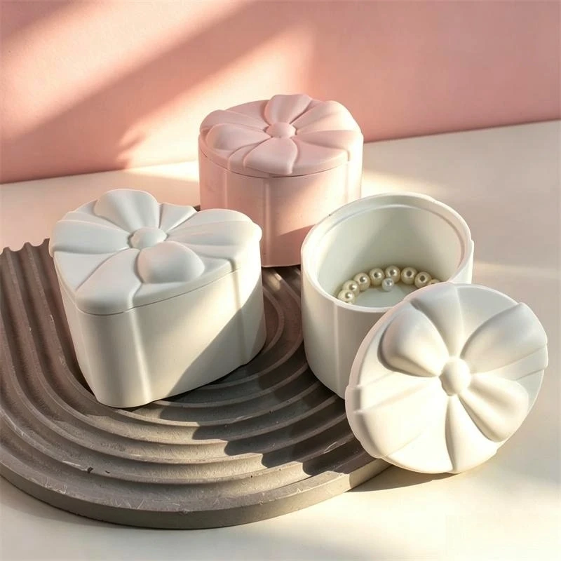 

Bowknot Shape Candle Cup Storage Box Silicone Mold Heart Round Plaster Storage Jar Home Decoration Molds