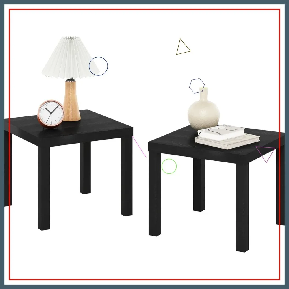 

Modern Square End Table Set of 2, Black Minimalist Design for Living Room Bedroom