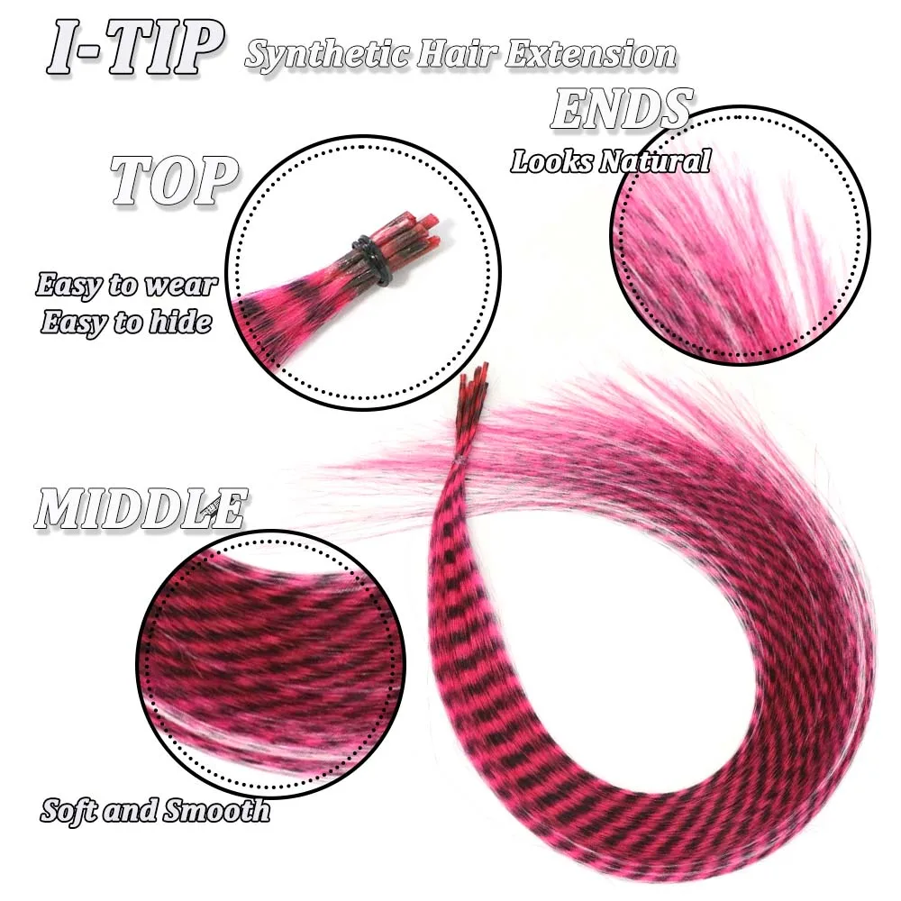 30strands Feather Hair Extension Fake Hair I Tip Rainbow Synthetic Hair 16inch Hairpiece Feather for Hair Extension Y2K Festival