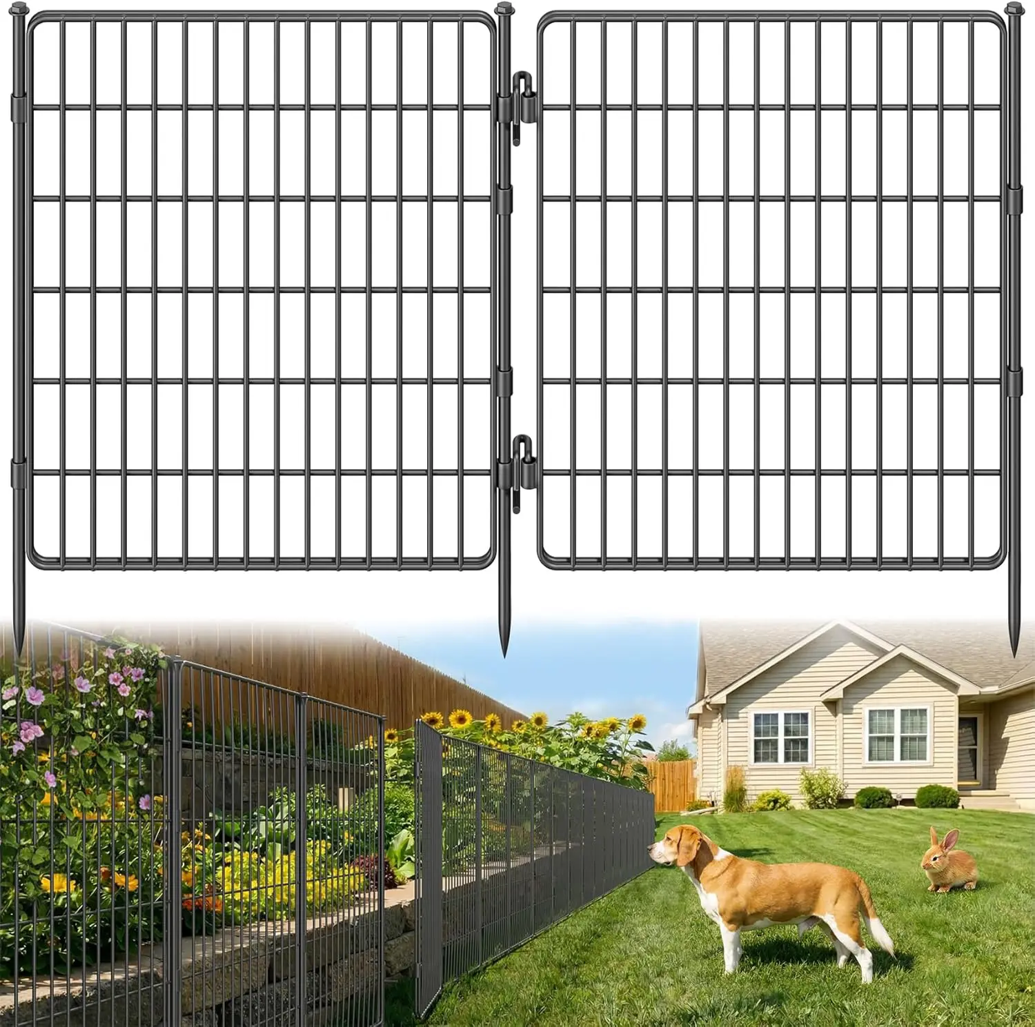 

3-PLY No Dig Garden Fence with Gate, 32in H x 23.6ft L, 10 Panels Metal Dog Barrier for Outdoor Yard