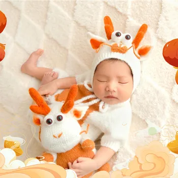 ❤Ropa de fotografía para recién nacido, gorro de dragón, mono y muñeca, accesorios para fotos de bebé, trajes de sesión de estudio, 3 uds./Set