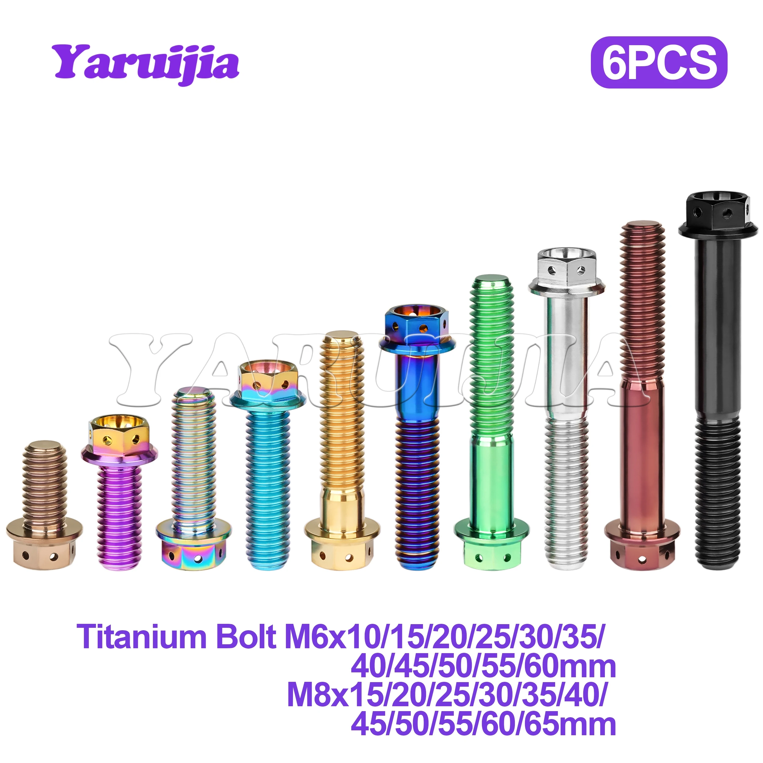 Yaruijia 6Pcs Titanium Alloy Flange Hex With holes Bolts M6/M8x10-65mm For Original Caliper/Engine Bolts Transmission Screws
