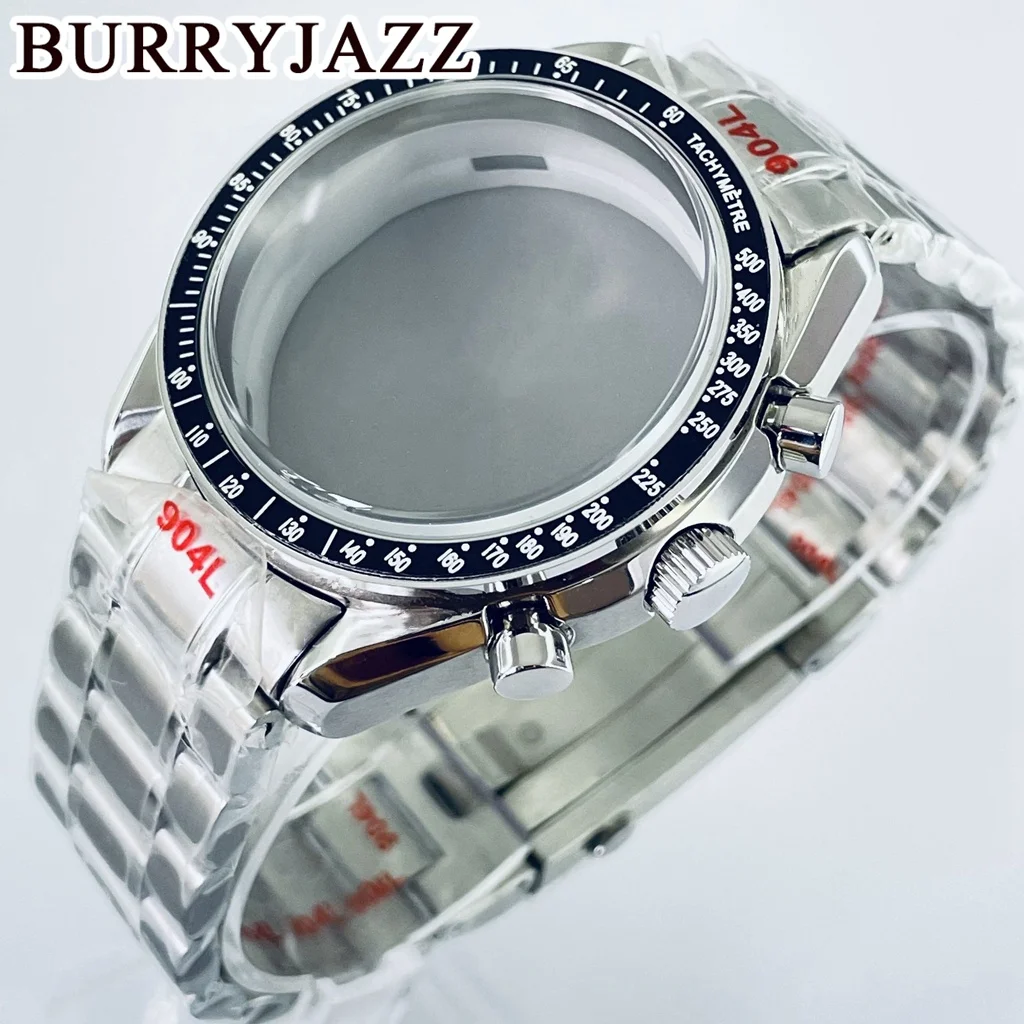 BURRYJAZZ 40mm VK63 VK63A Quartz Movement Case Silver Stainless Steel Coaetd Glass  Case