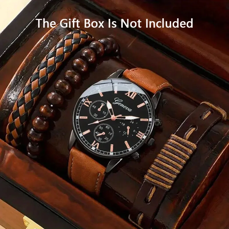 4pc men's fashionable quartz watch and versatile accessory set for daily wear as gifts for friends and family