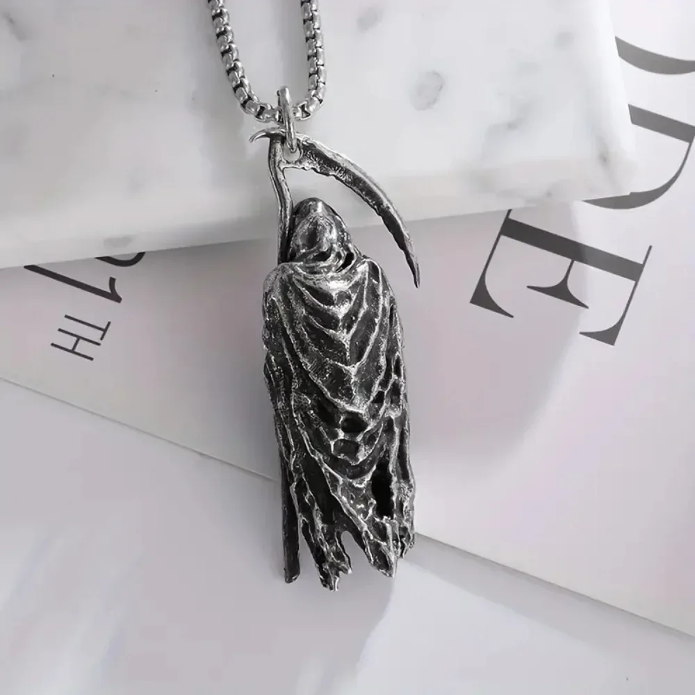 Simple Death Scythe Skull Necklace Pendant Fashion Party Niche Accessories Sweater Chain Halloween Men and Women Pendant Jewelry image 5