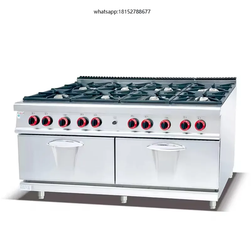 Commercial Kitchen Gas Range with 8-Burner & Electric Oven Floor-standing Gas Cooking Equipment for Restaurant Kitchen