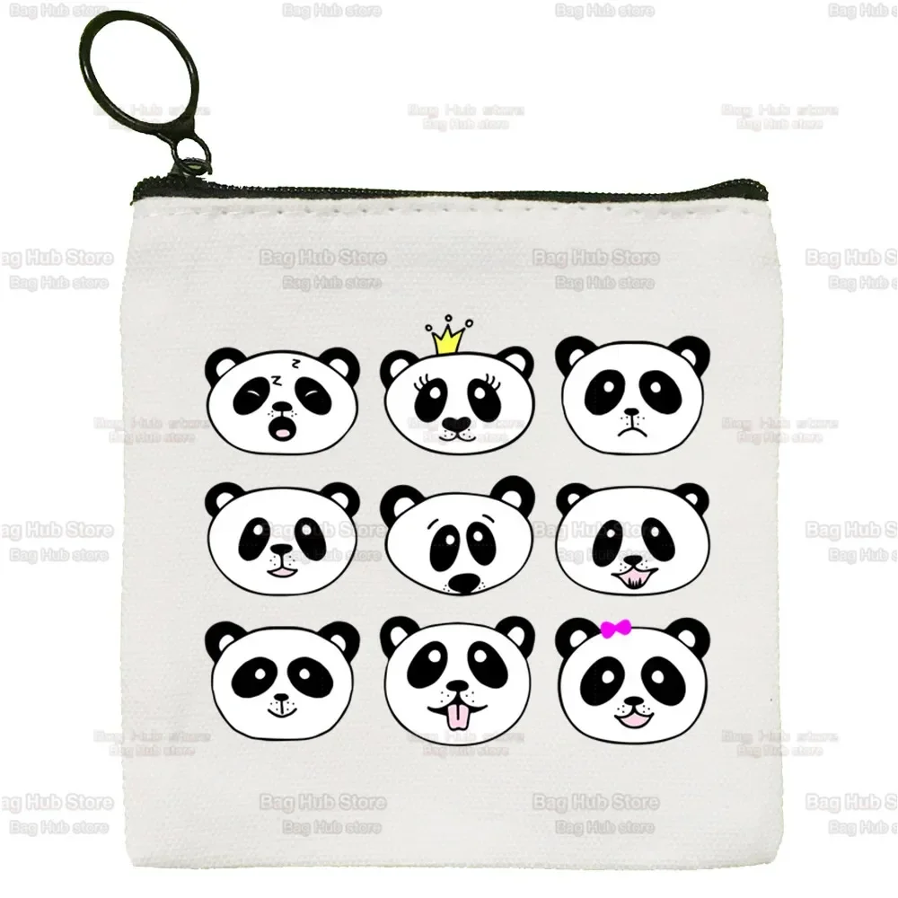 Monedero Simple de Animal Panda Girl para mujer, bolso de lona bonito para llaves, Mini bolso de mano pequeño