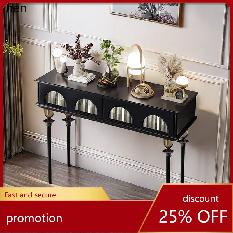 

CZ retro corridor with light aisle long table living room entrance door solid wood