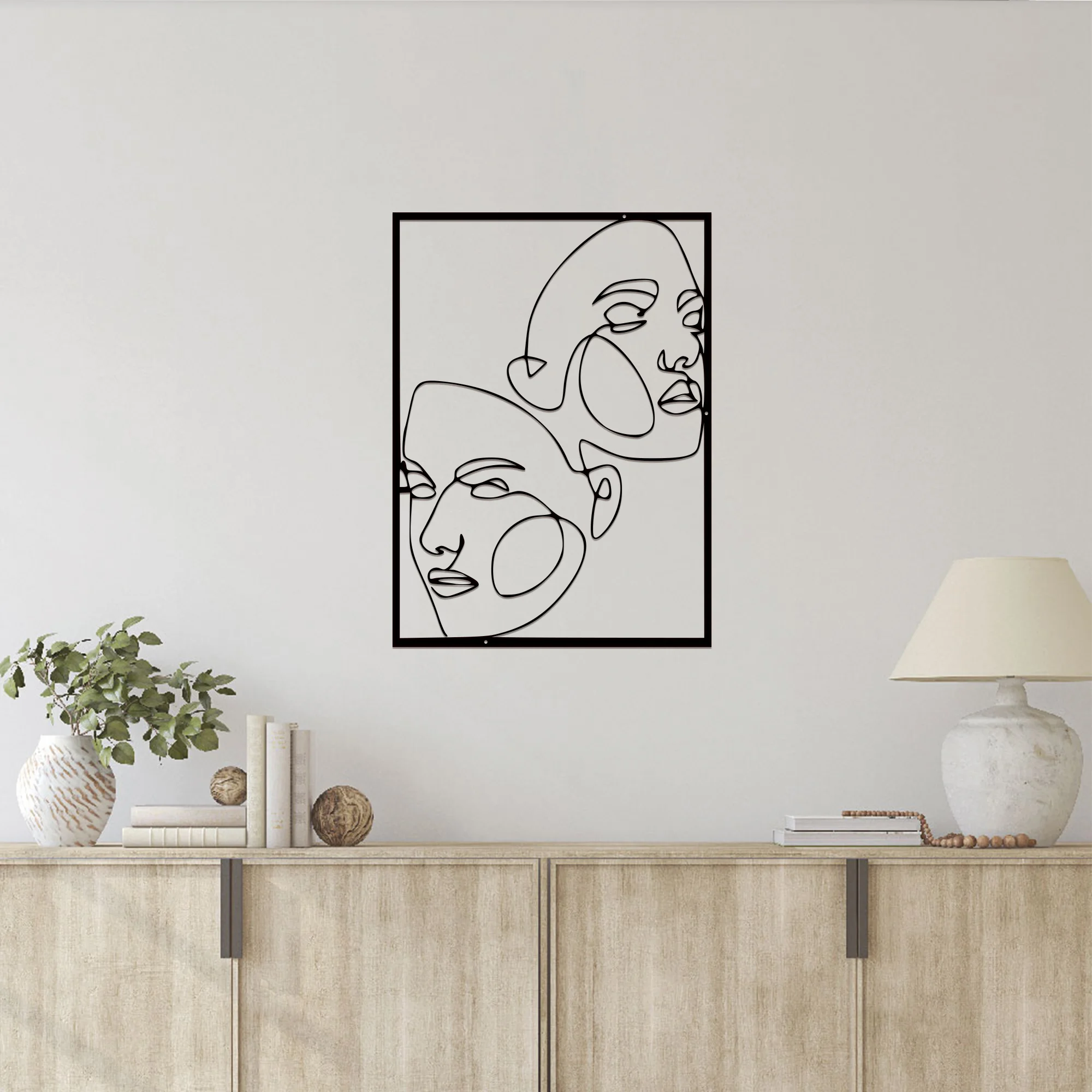 1pc Mona Lisa Line Art Metal Wall Art, Metal Wall Decor，Simplistic Line Art Home Decor，Living room Decoration, Home Decoration