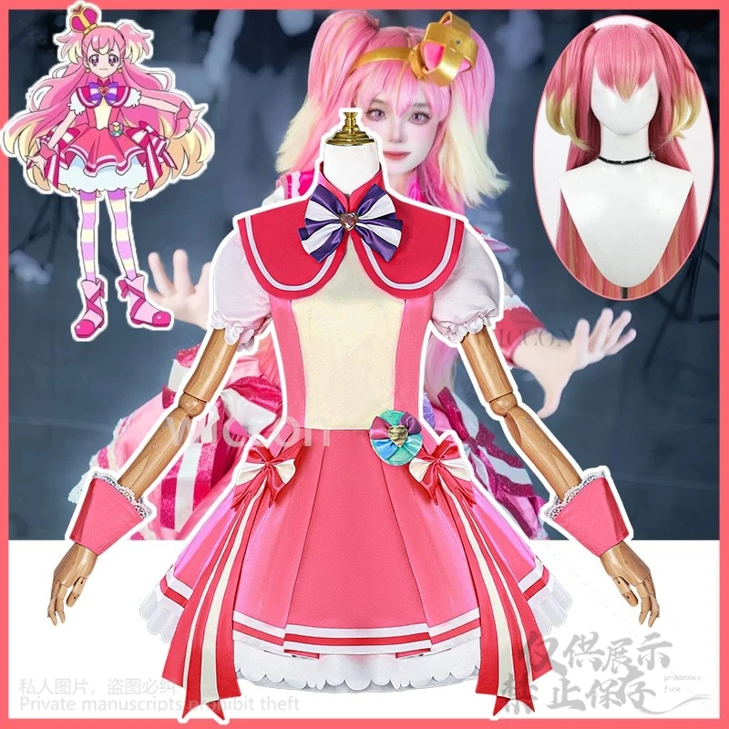 อะนิเมะ Wonderful Precure! Cure คอสเพลย์ Inukai Komugi เครื่องแต่งกายที่ยอดเยี่ยมชุดน่ารักชุด Lolita วิกผมสําหรับหญิงผู้หญิงที่กําหนดเอง
