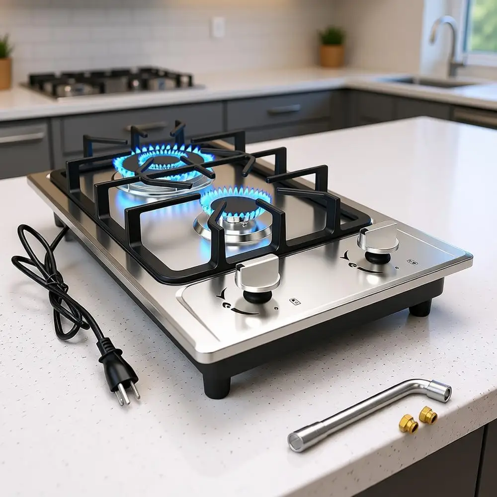 

Portable 12 Dual Fuel Stainless Steel 2-Burner Gas Cooktop, Perfect for RVs, Apartments, and Outdoor Cooking