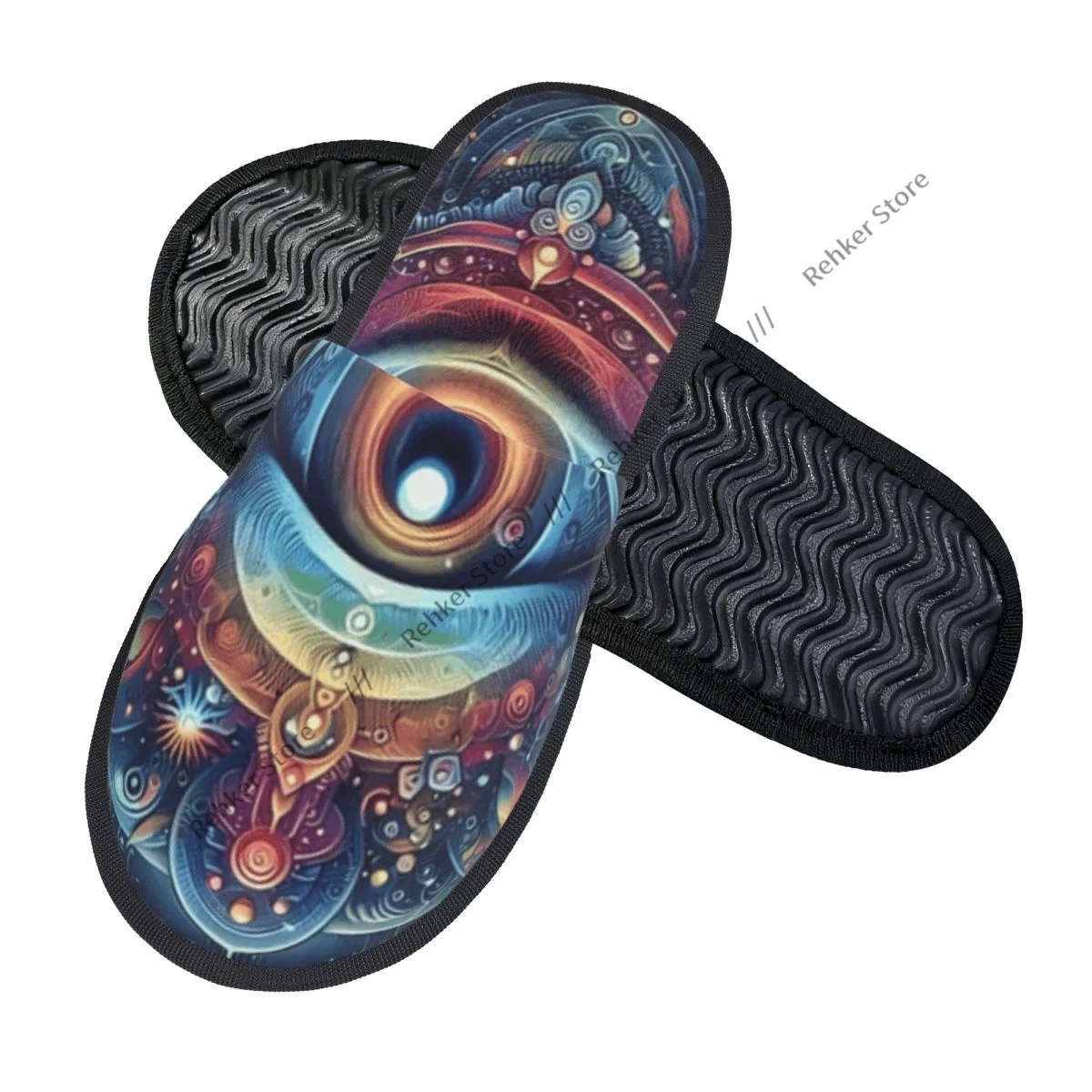 Home Slippers Indoor Bedroom Slipper Eye Of Providence Psychedelic Mandala Flip Flops Autumn Winter Furry Plush Shoes