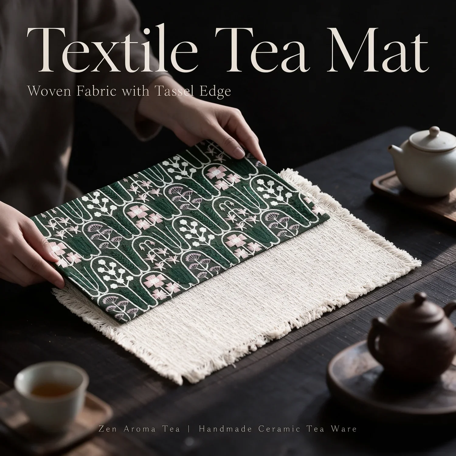 Elegant Vintage Chinese Floral Embroidered Daisy Tea Mat Table Runner Tassel Dry Brew Tea Ceremony Home Tea Room Decor Gift