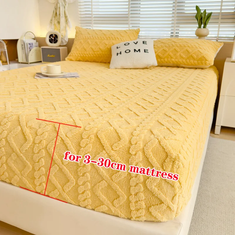 Jacquard Mattress Cover Taff Embossed Velvet Fitted Sheet Autumn Winter Bed Cover Bedsheet Bed Linen Thicken Mattress Protector