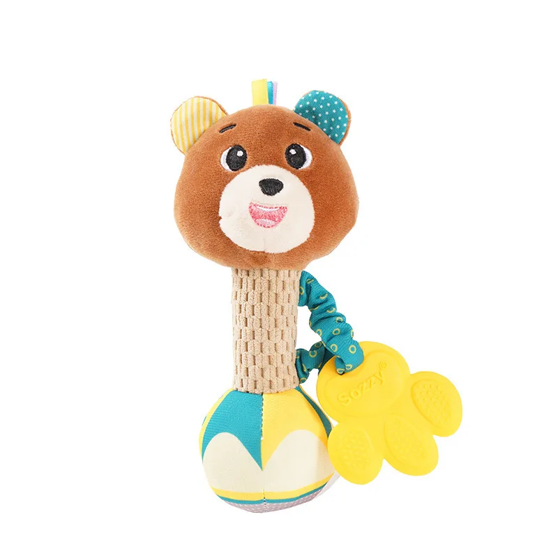 Cola de dente manivela sino de bebê 0-1 anos de idade quebra-cabeça brinquedo calmante, brinquedo de pelúcia portátil