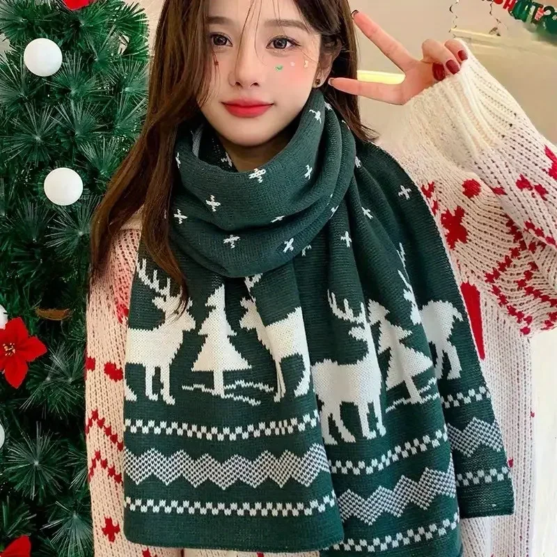 Christmas Red Elk Deer Scarves Cartoon Reindeer Snowflake Warm Scarf Man Woman Christmas Scarves for Women Sweet Girls Gift