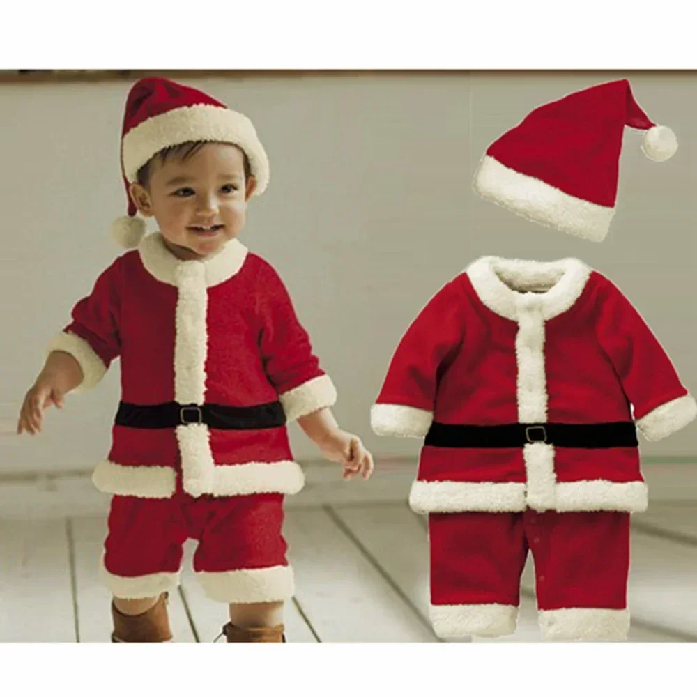 Baby Kids Christmas Santa Claus Cosplay Costumes Boys Girls Baby New Year Suit Red Dress Set For 2-15 Years