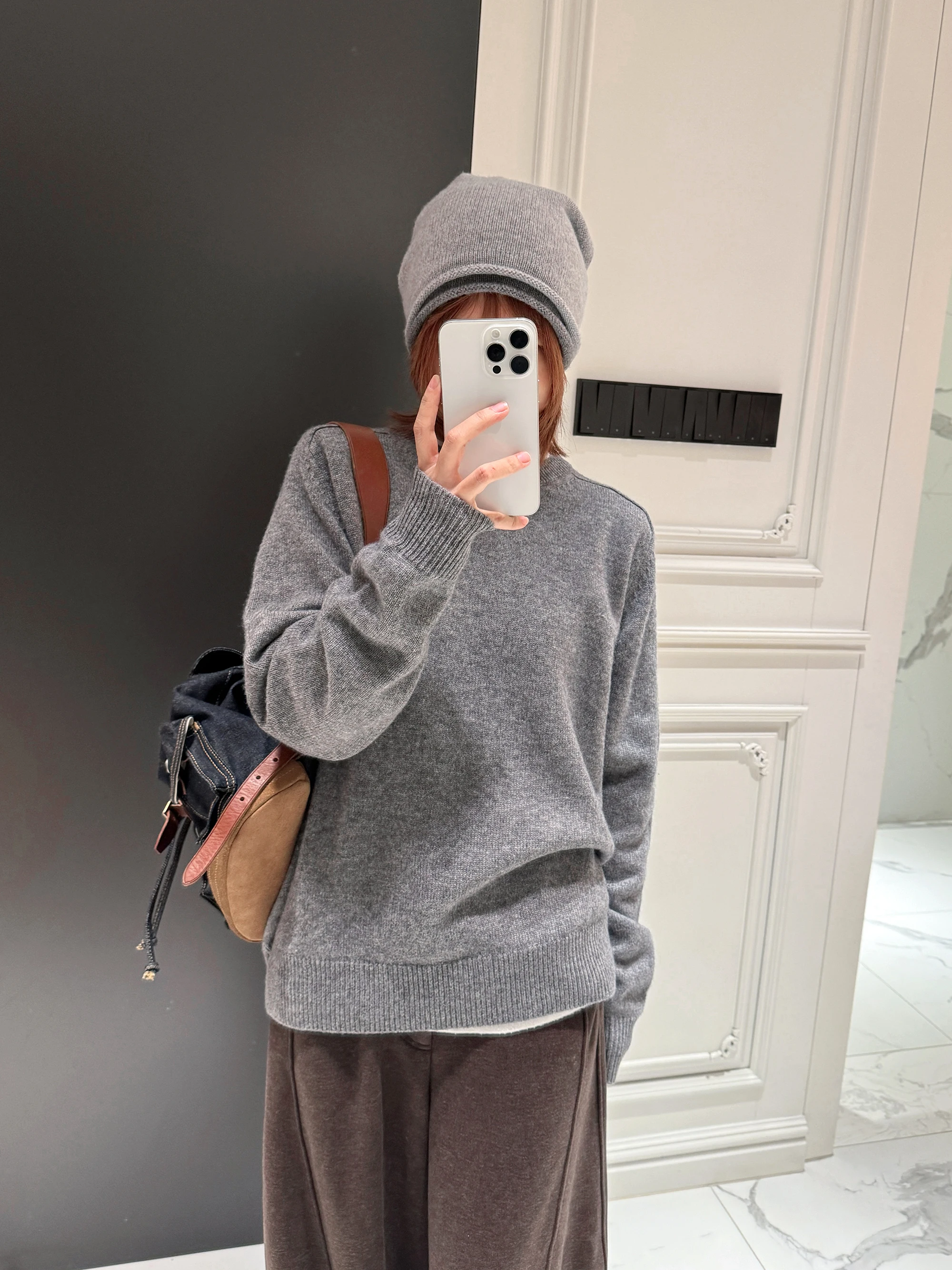 

Классический женский свитер-пуловер из двойной шерстяной ткани с круглым вырезом, осенне-зимний, вязаный