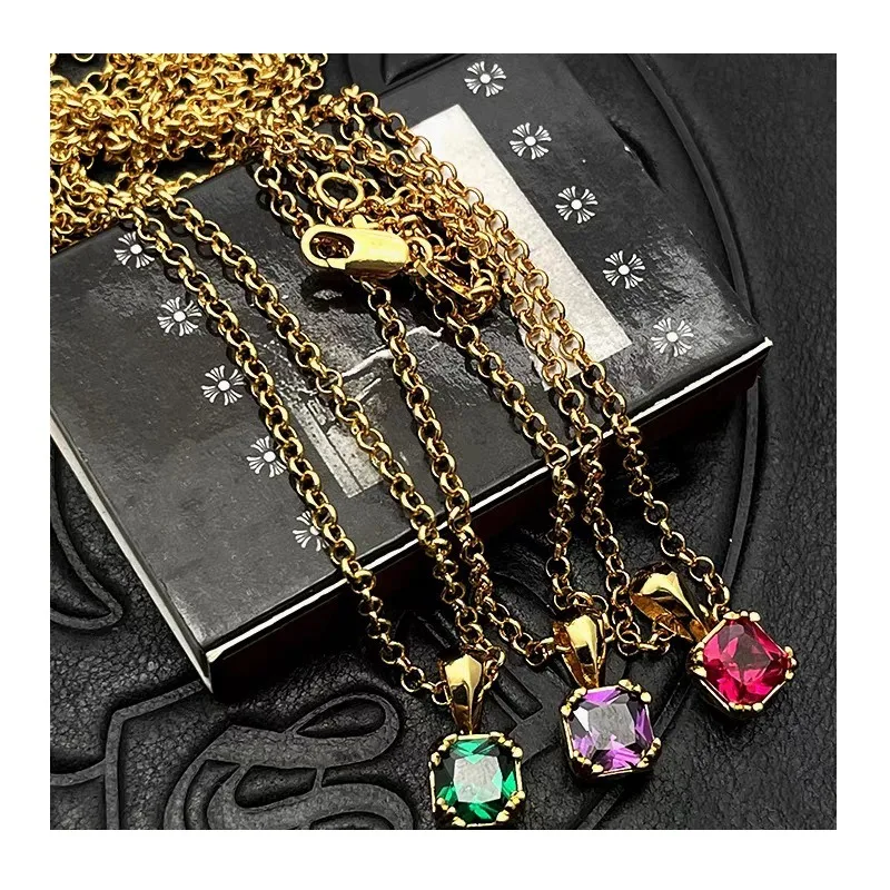 

Trendy Thai Silver Gold Plated Sugar Cube Diamond Pendant Necklace Accessories Jewelry Sweater Chain Premium Autumn and Winter
