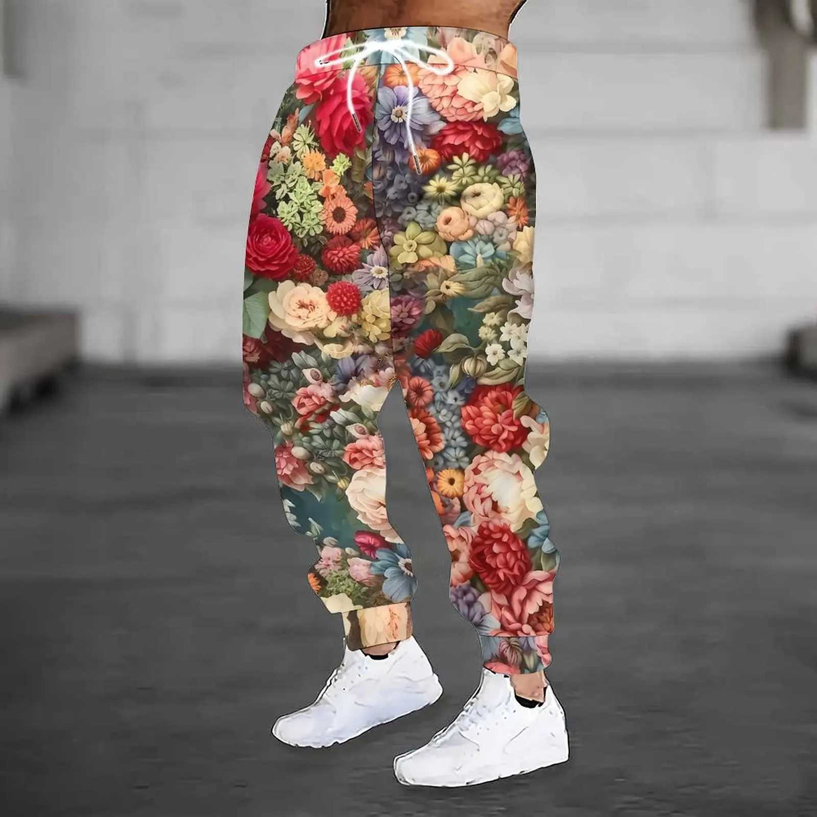 Fashion Men 3D Print Joggers Black Base Cyan Paisley Graphic Drawstring Waist Loose Hip Hop Casual Sport Long Trousers Oversize