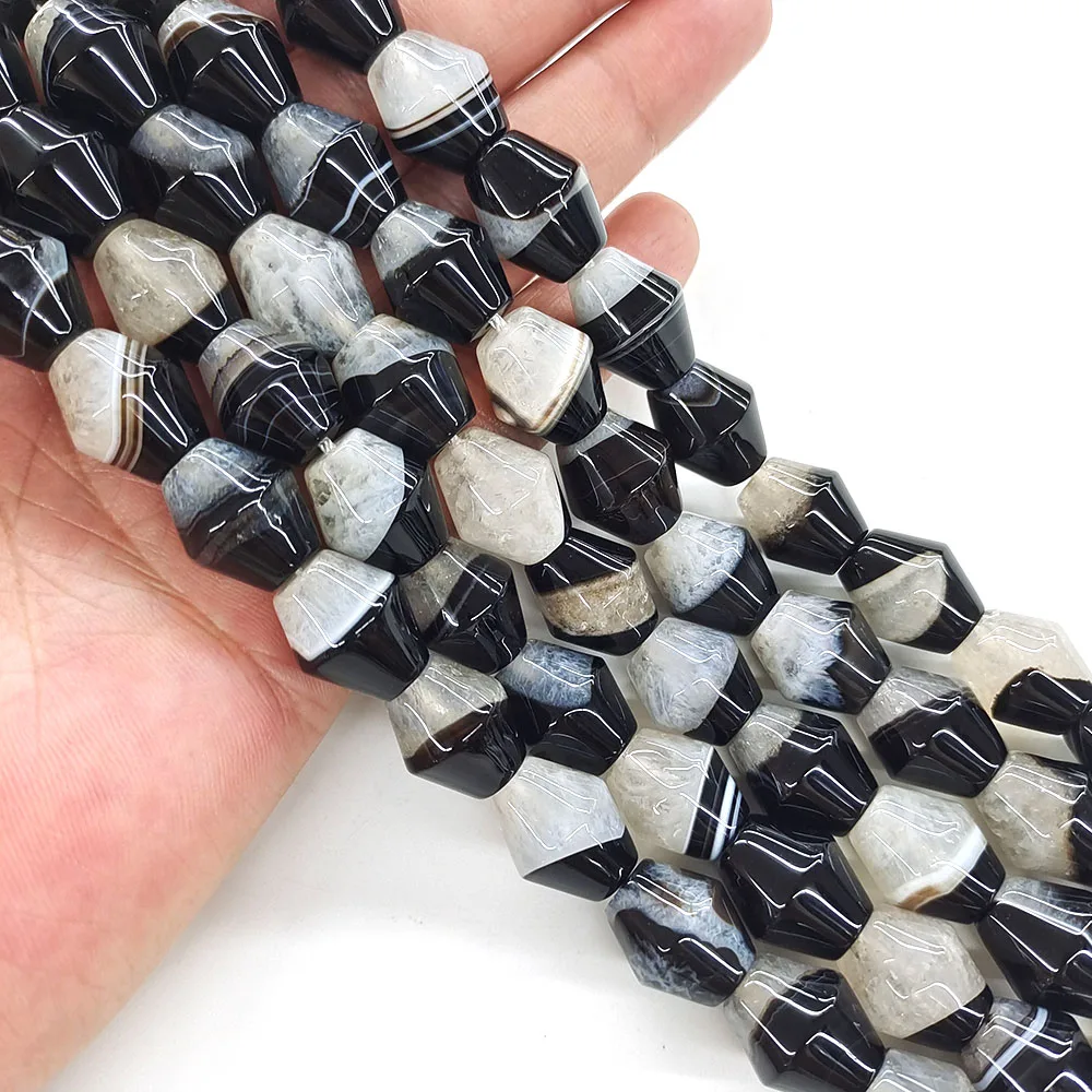 Natural Stone Lantern Shape Black Agate Bead Healing Crystal Hexagonal Gemstone Bead for Jewelry Making DIY Bracelet Accessories