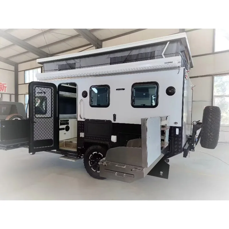 Costruito KE5 Pop Top RV Standard australiani Rimorchio camper a 3 incollette con luci a LED e cucina scorrevole per viaggi e campeggio