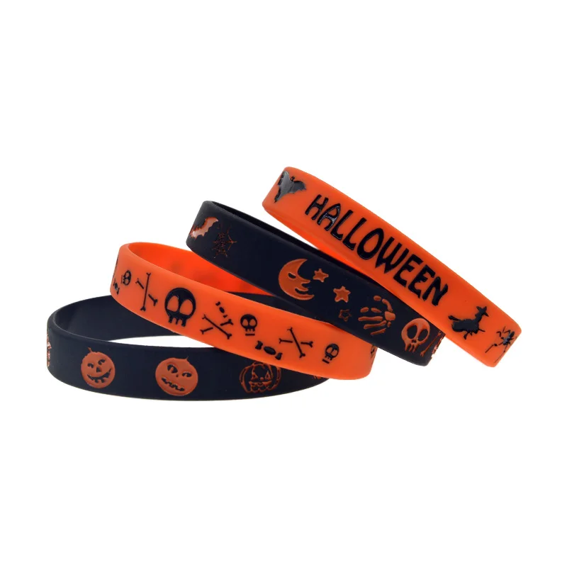 50 Pcs Halloween Silicone Bracelet Holiday Gift Adult Size Black and Orange