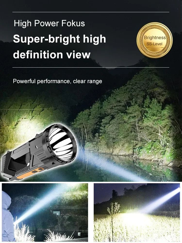 Super Bright Flashlight LED Work Light Handheld Flashlight USB Rechargeable Searchlight Spotlight Waterproof Camping Light