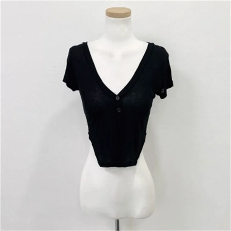 

Summer New Sle Women's Sexy Tight Fit ort Sve T-irt V-Ne ow Big Chest Comfortable Waist Exposure Trendy Top