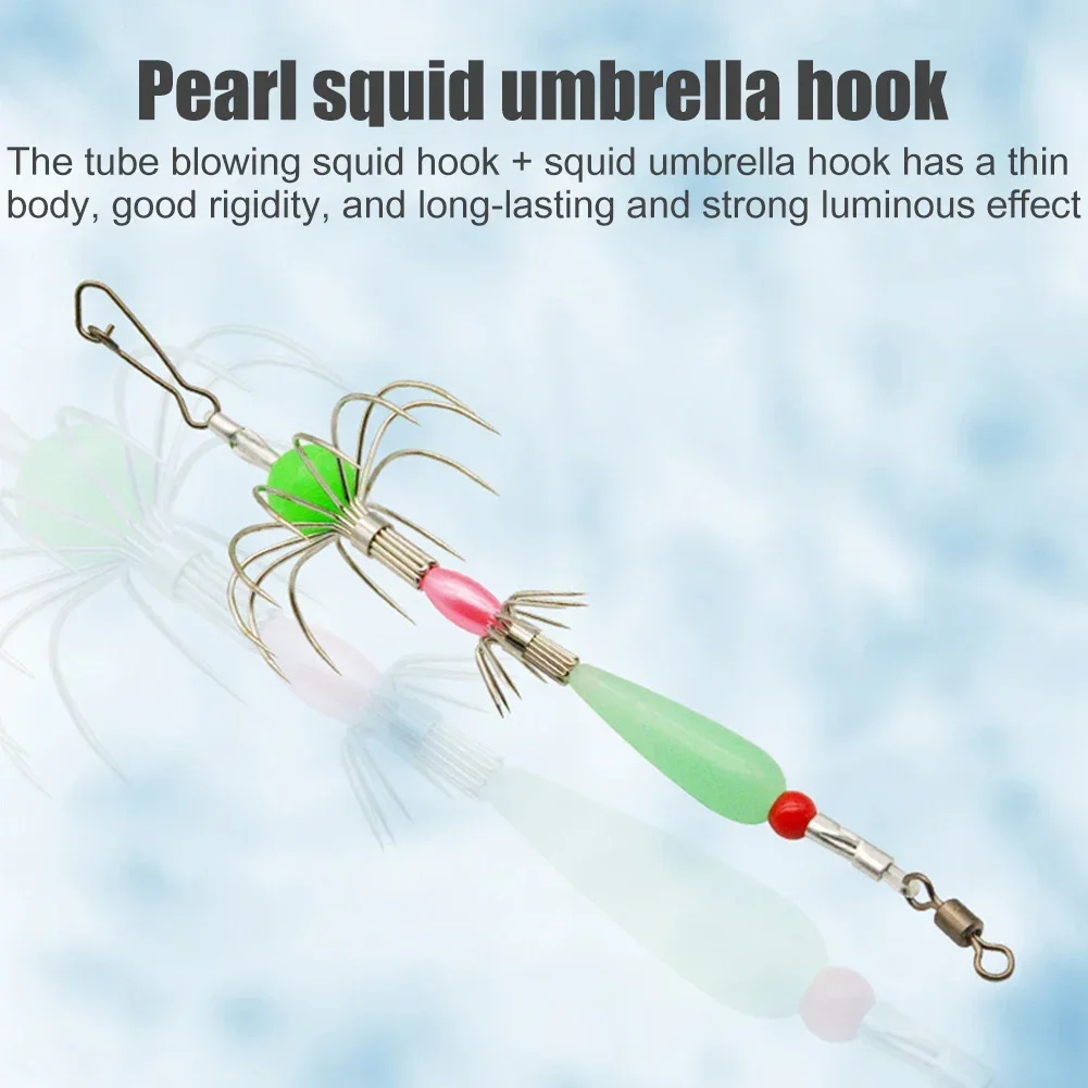 10pcs Fishing Fishhooks Squid Hook Luminous Wood Shrimp Sea Fishing Octopus Hook Three Anchor String Hook Fishing Accessories