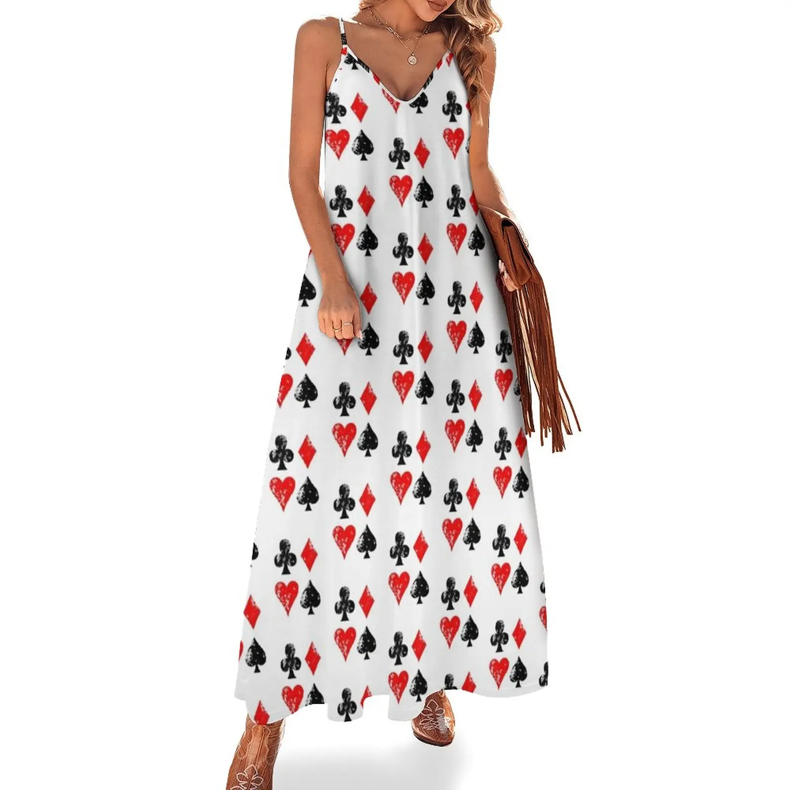 playing cards distressed retro gambling hearts spades Design Sleeveless Dress summer dress daily dress women summer 2024