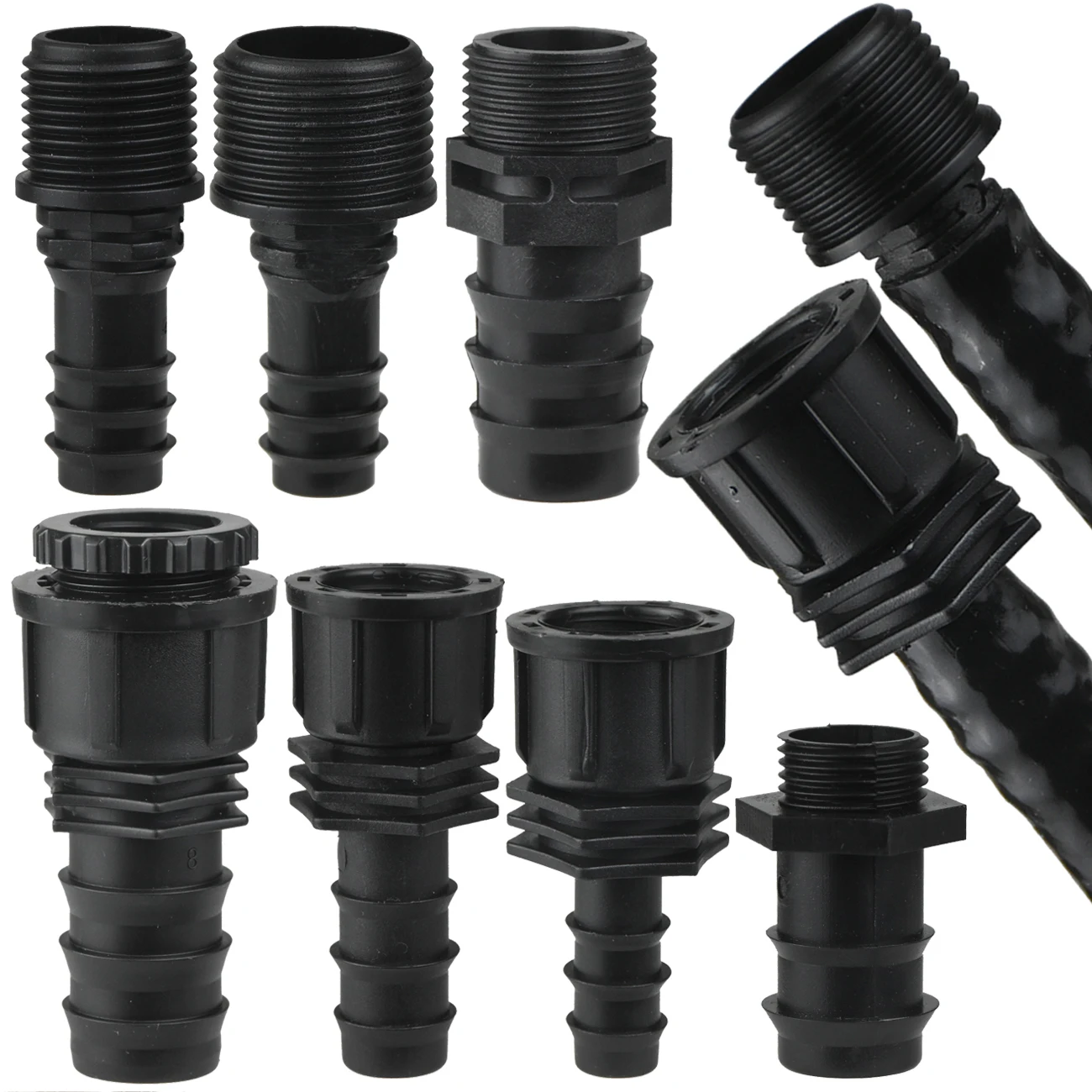 16mm 20mm 25mm Hose Barbed Connector Couplings Tee Elbow 1/2 3/4 Micro Drip Irrigation PE Pipe Tubing Garden Hose Repair Fitting