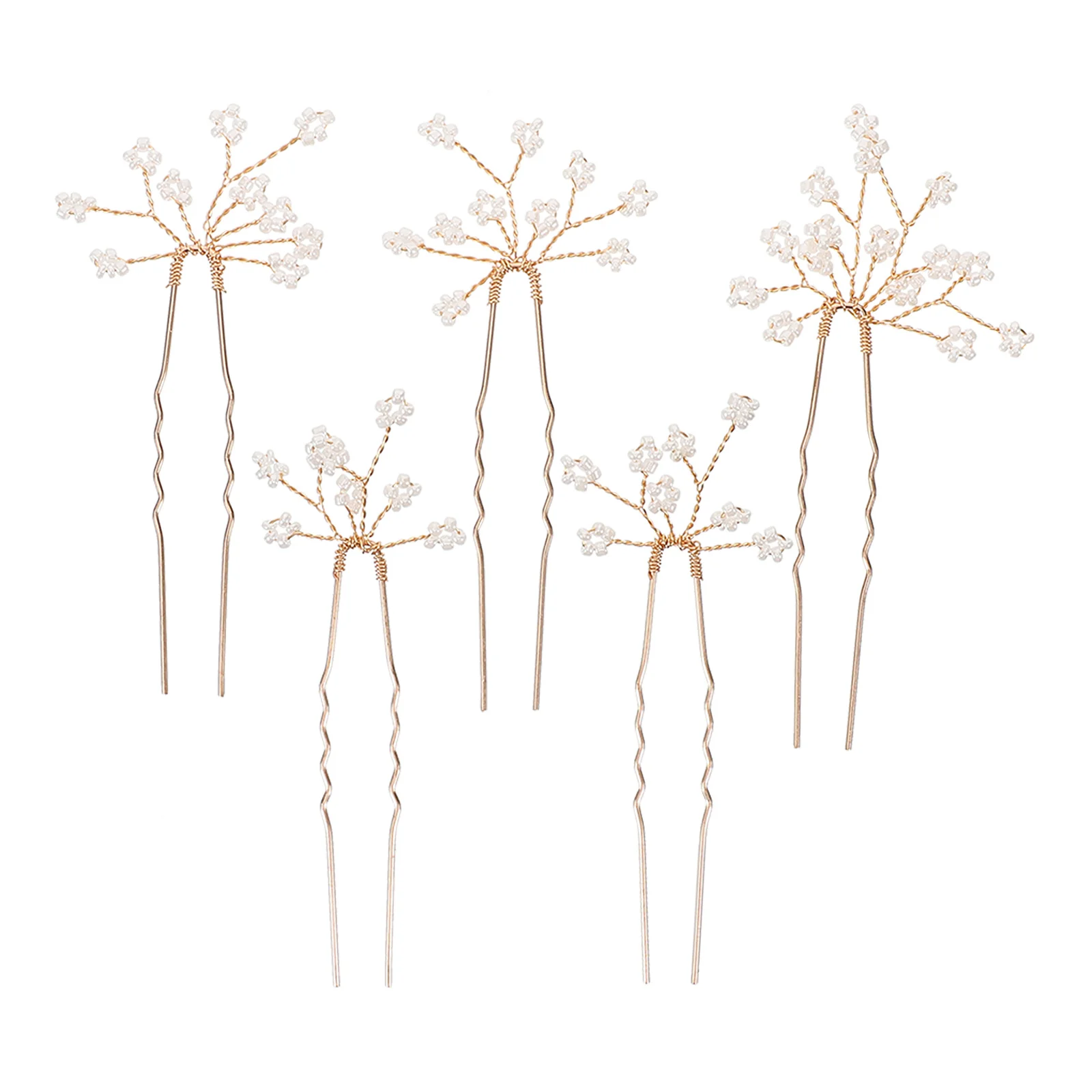 

5 Pcs Rice Bead Hairpins Wedding Accessories Bride Bridal Hair Decorations Curly Stick Beads Women Elegant Hairstyle
