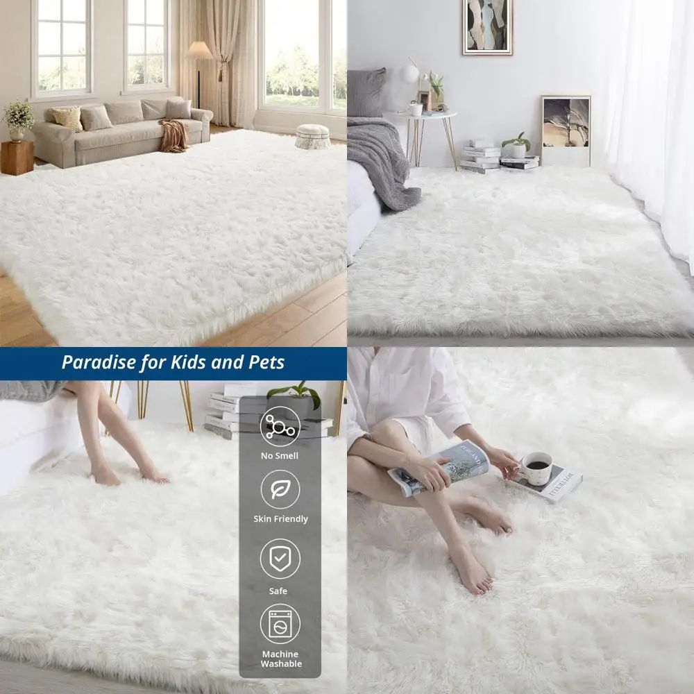 

Luxurious Oversized Faux Fur Rug - 10x14 for Living Spaces and Bedrooms, Ultra Soft White Sheepskin-Like Play Mat for Children's