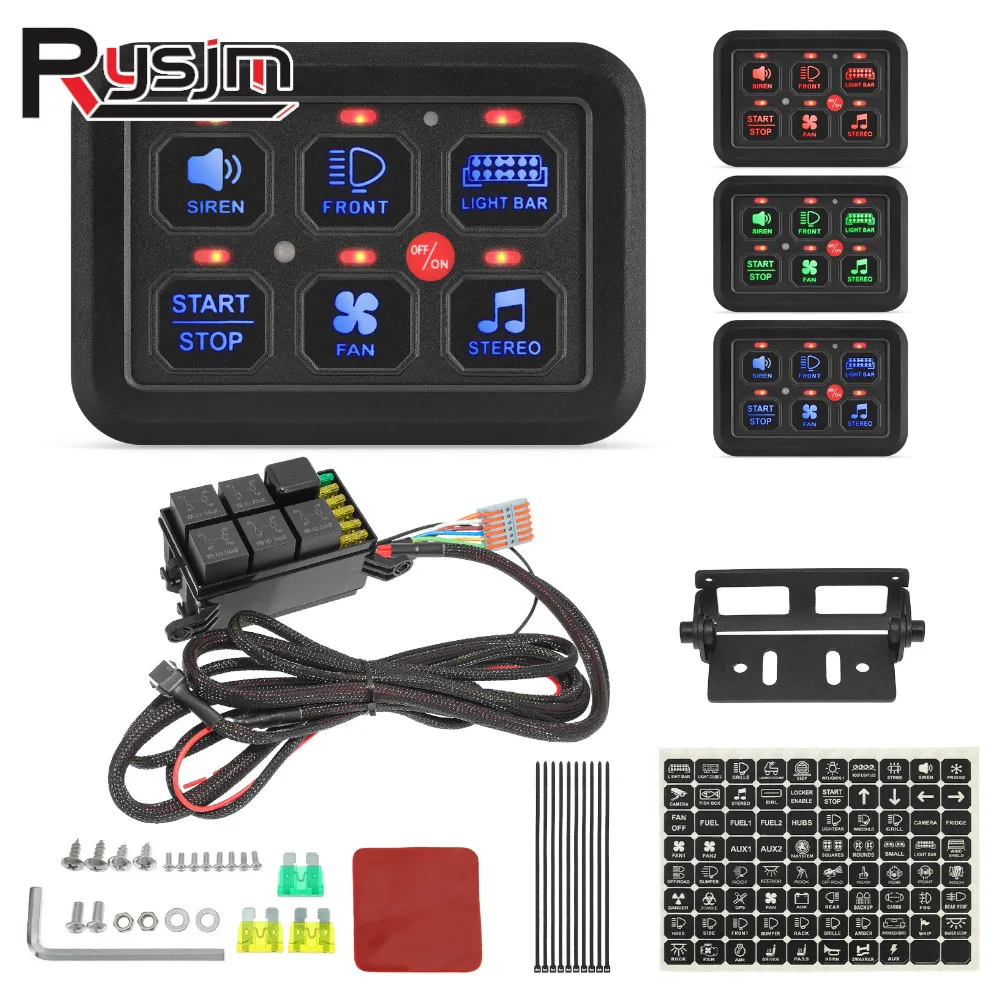 6/8 Gangs Universal LED Switch Panel 600W-1200W Circuit Control Relays System Slim Electronic Relay System for SUV Boat Caravan