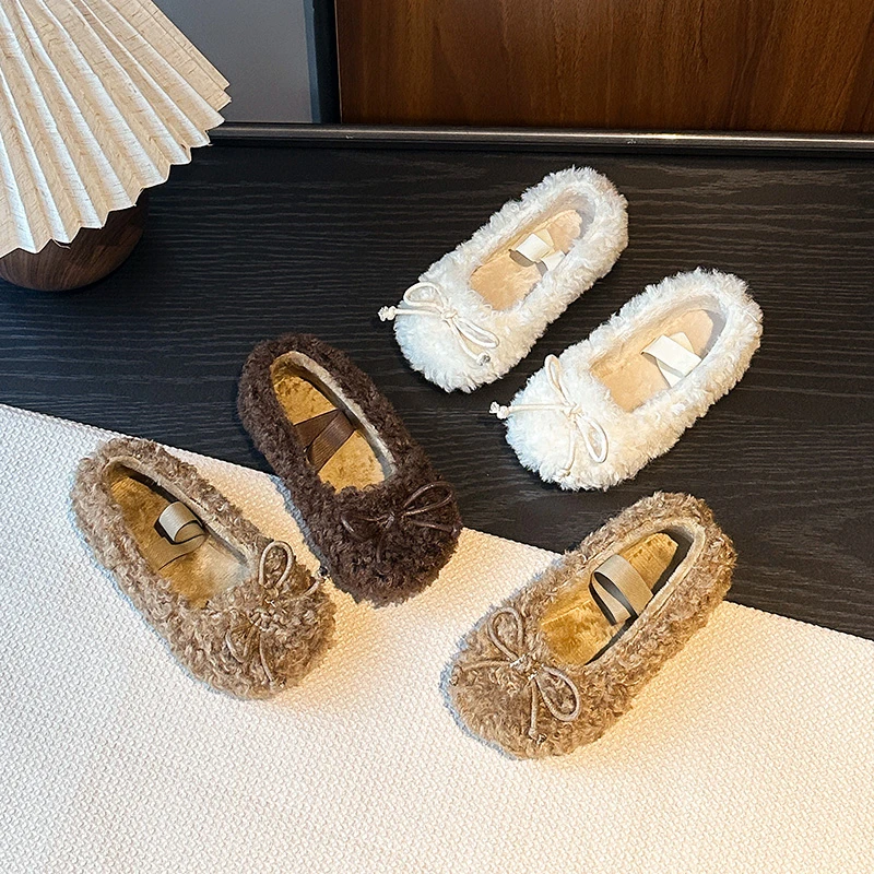 

Детские туфли на плоской подошве, детские мокасины в стиле принцессы с простыми бантами, новинка зимы 209, повседневная обувь для девочек, замшевые теплые мягкие слипоны
