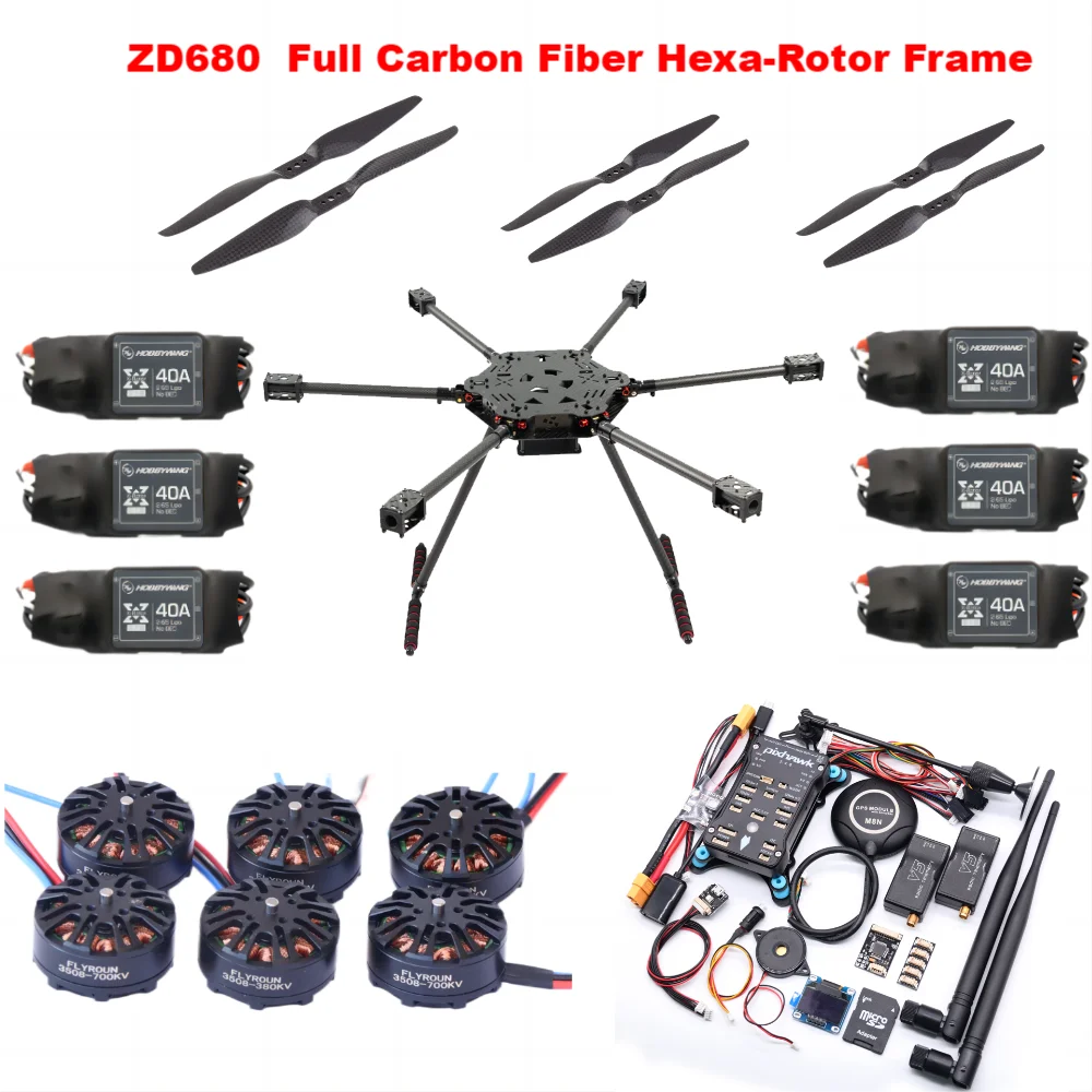 Kit de marco de hexacóptero de brazo plegable hexa-rotor de fibra de carbono ZD680 para Radio PIXHAWK 2.4,8 con tren de aterrizaje inodable